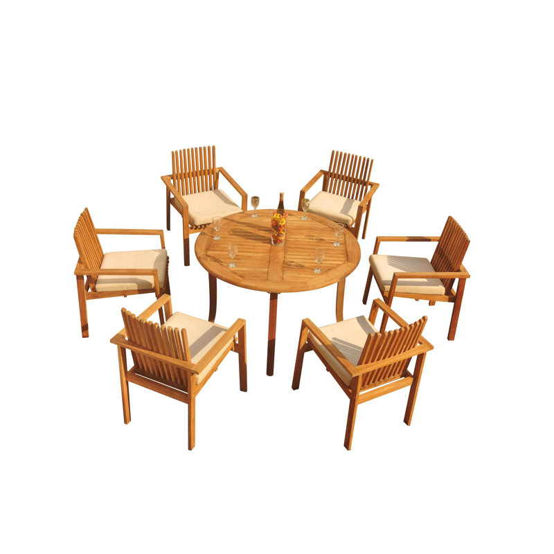 6 - Person Teak Wood Patio Dining Set with Round Table
