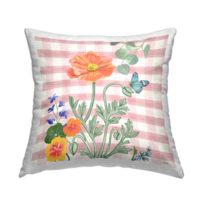 Cottage Flowers on Gingham Outdoor Printed Pillow by Jennifer Brinley rep. Levison Designs