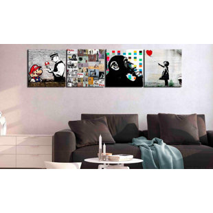 «Banksy Composition Mario» sur toile, ensemble de 5 pièces