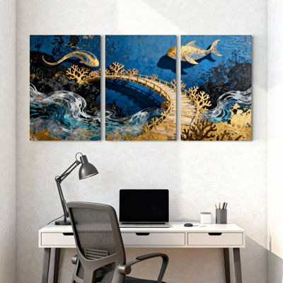 «Golden Fish Bridge», ensemble de 3 impressions sur toile