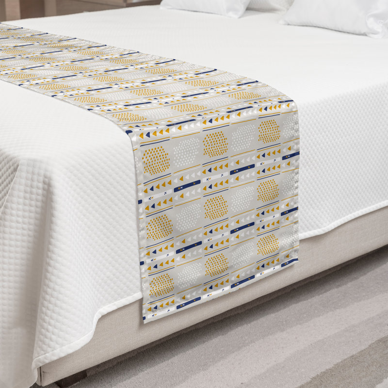 Chemin de lit Ambesonne jaune et blanc formes scandinaves champagne jaune foncé, Très grand lit