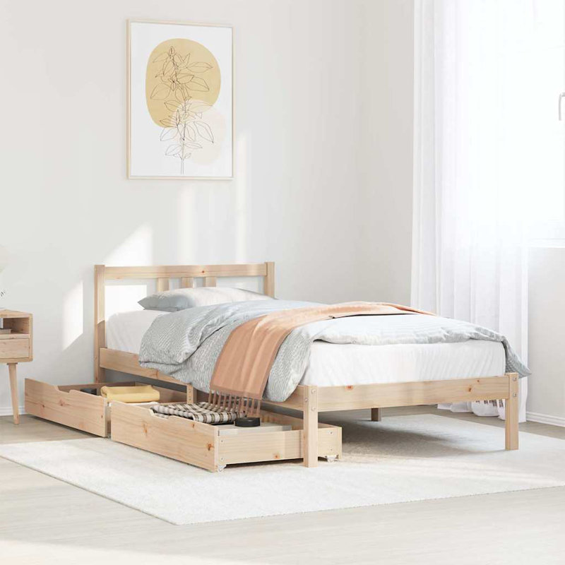 Bed Frame Without Mattress Solid Wood Pine, 80.5 x 195.5 cm, Natural
