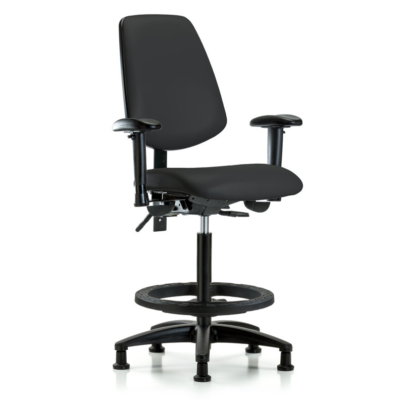 Caleb Vinyl Drafting Chair, Black, Glides, Included