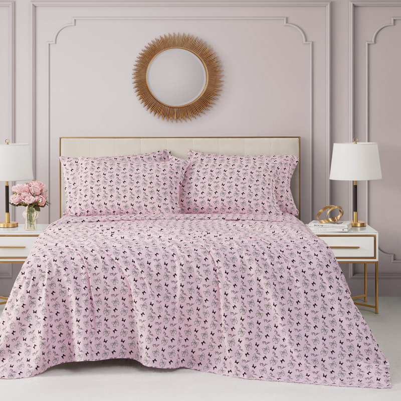 Juicy Couture Microfiber Sheet Set with Extra Pillowcase(s), Twin, Polka Dot Bow Toss
