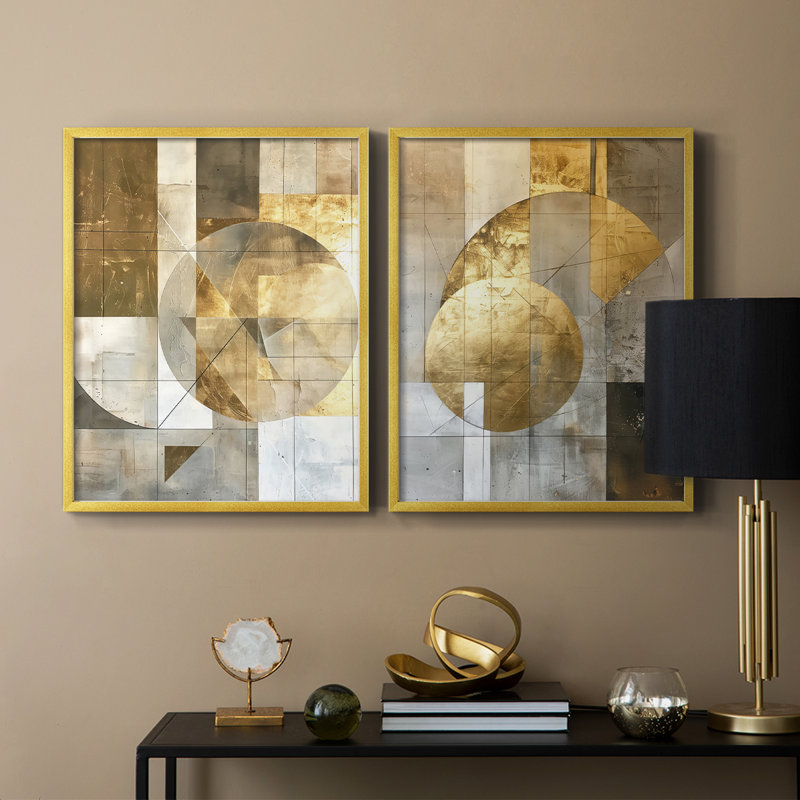Reproduction encadrée ABSTRACT Series C-Premium - prête à être accrochée - aucun clou requis - aucun clou requis, Doré