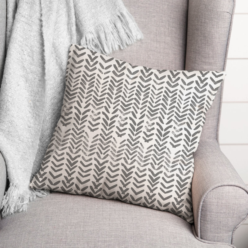 Herringbone Print 6 Outdoor Throw Pillow, 16" x 16", Grey