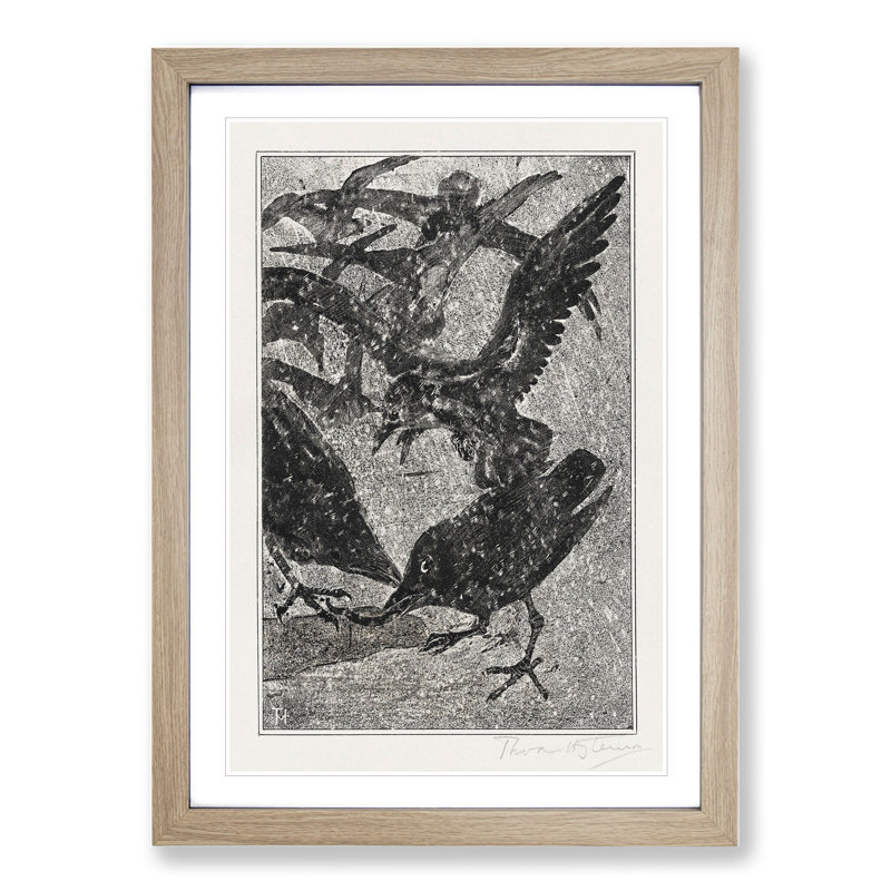 Crows in the Snow by Theo Van Hoytema - Picture Frame Painting, 65cm H x 48cm W x 2cm D, Oak Framed