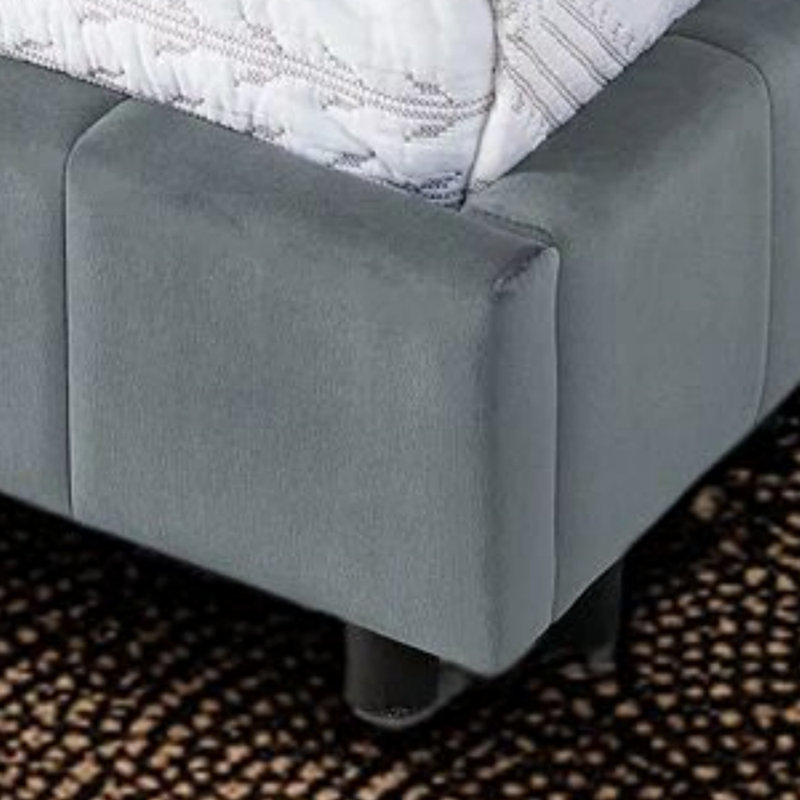 Full Size Velvet Upholstered Tufted Sofa Bed Frame With Backrest Armrests Sleeping Living Room, Gray