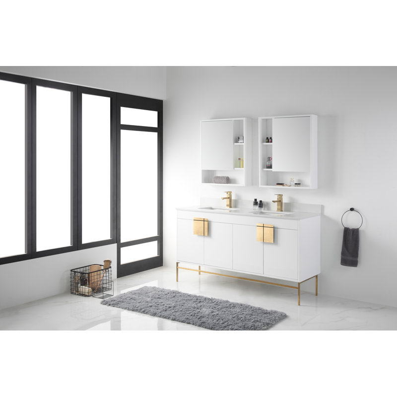 Ensemble de meuble-lavabo double 60 po Tortola, Peint blanc mat, Laiton satiné