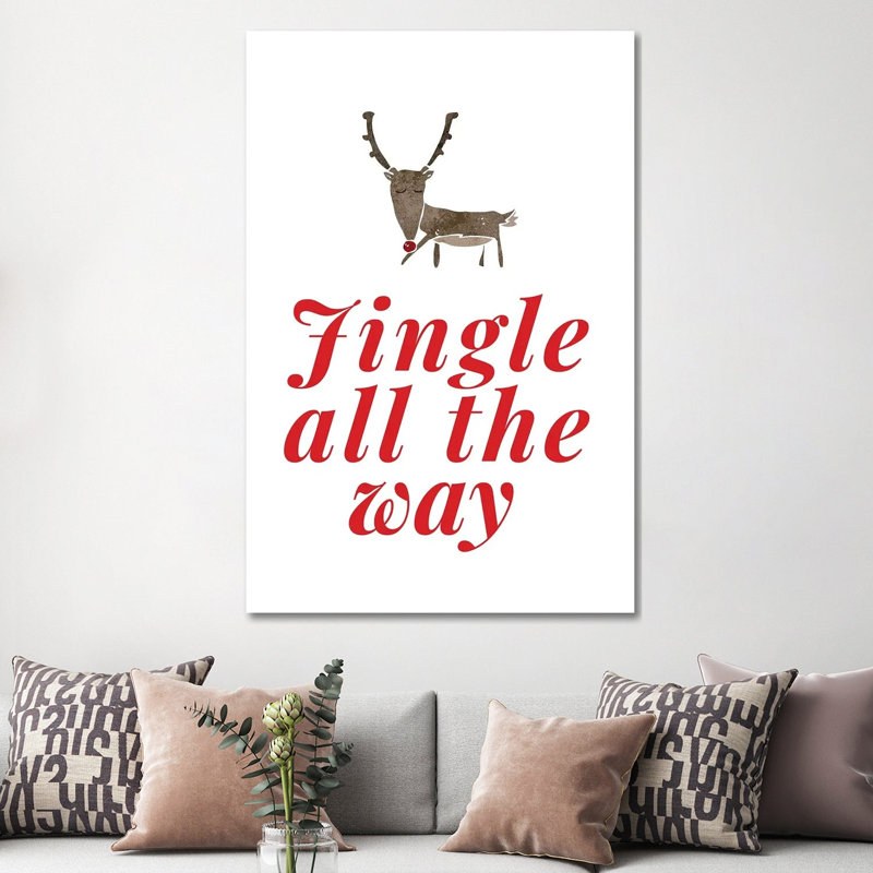 Christmas - Jingle All The Way With Reindeer - Wrapped Canvas Print, 152.5 cm H x 101.5 cm W