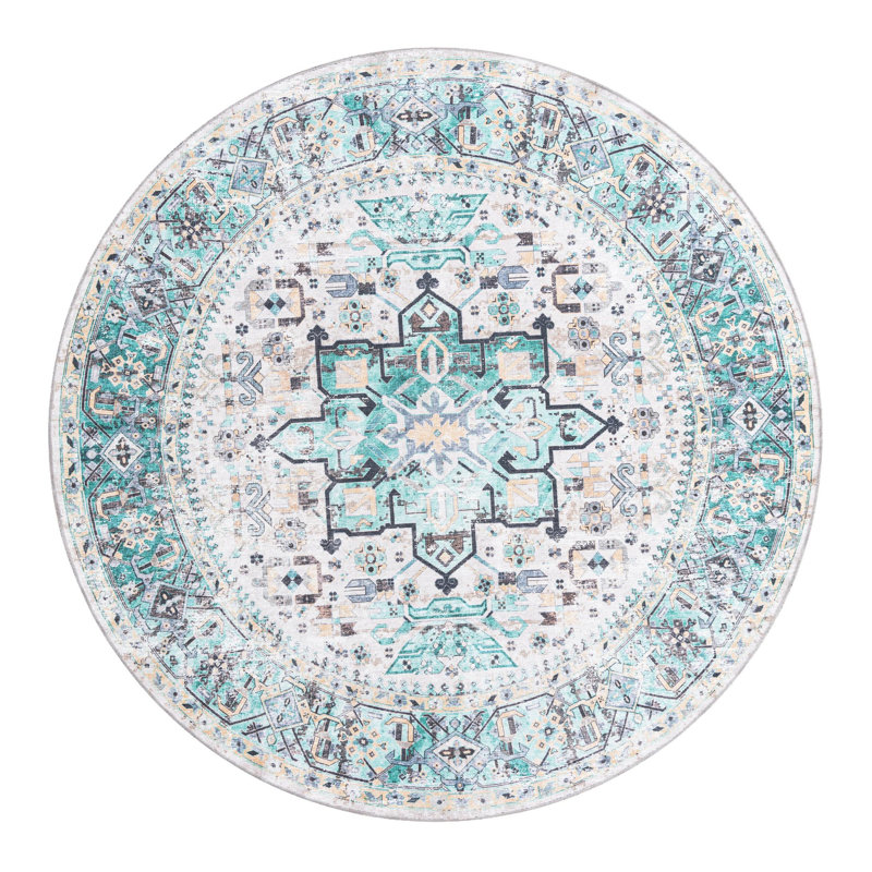 Olf Washable Oriental Indoor Rug, Round 7'10"
