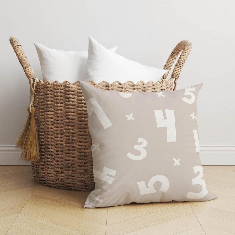 Coussin Numéros, H 26 po x l 26 po, Taupe / ivoire