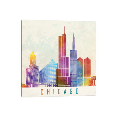Chicago Landmarks Watercolour 1 Piece Wrapped Canvas Wall Art