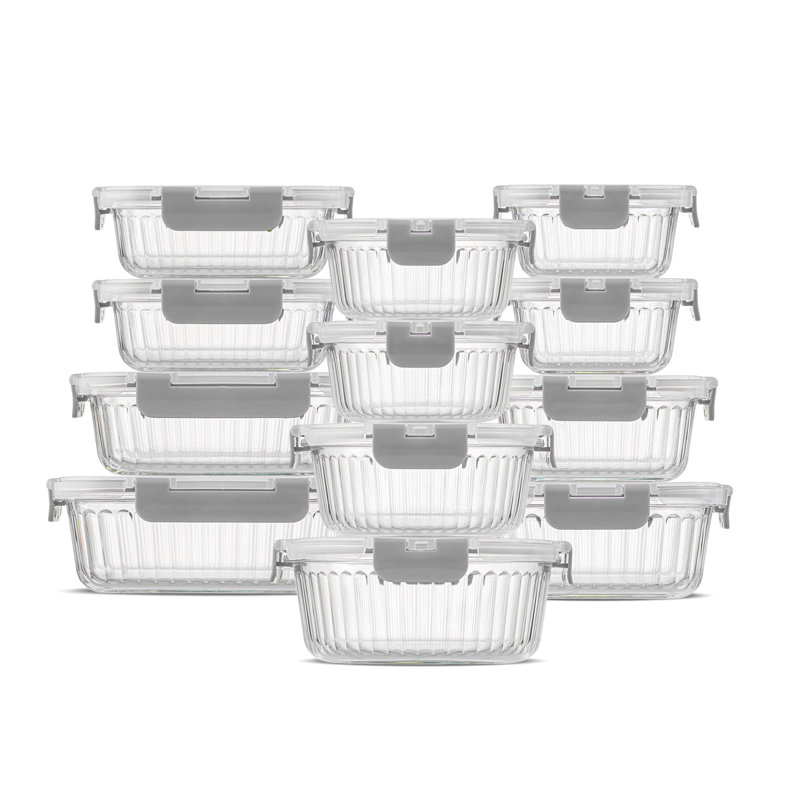 JoyJolt 24-Piece Gray Fluted Glass Food Storage Containers with Lids