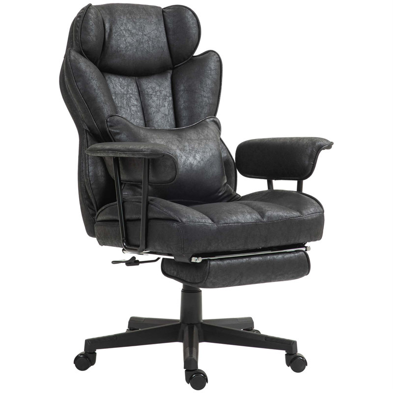 Black Faux Leather High Back Swivel Executive Chair with Footrest