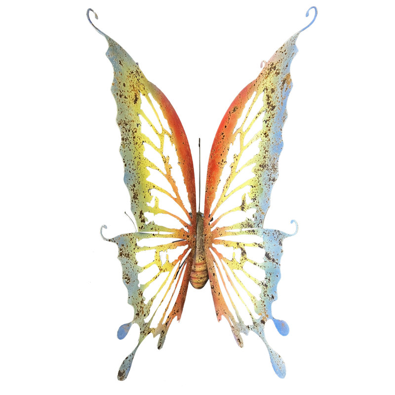 Statue de jardin papillon en métal avec finition peinture rustique