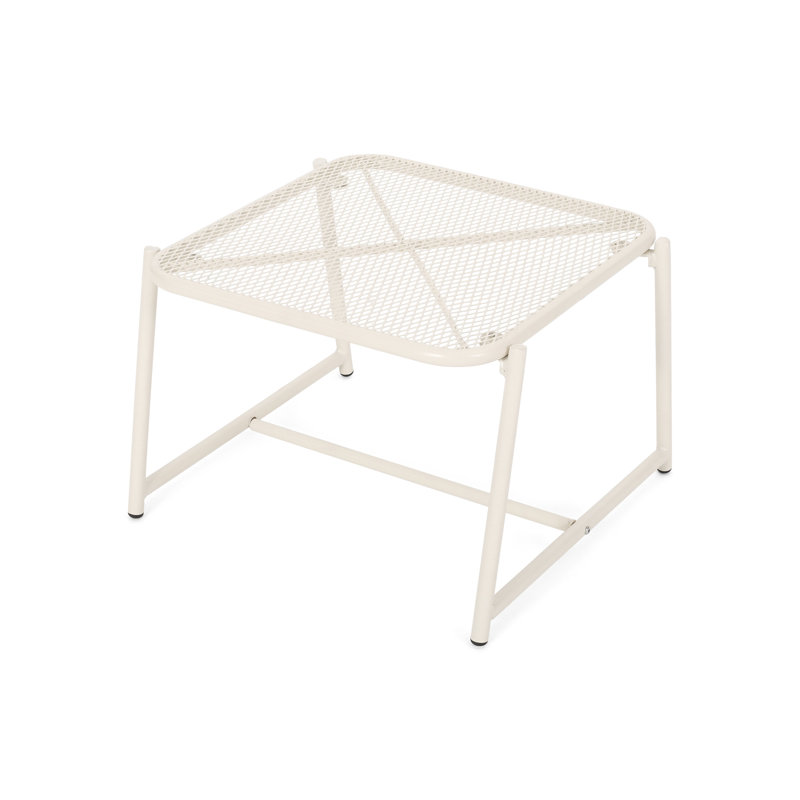 Table d'appoint 19,49 po x 17,46 po en fer, H 13,24 po, plateau en maille blanche, table d'extérieur