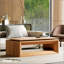 Table basse à plateau relevable avec rangement et hauteur réglable, placage en bois massif, parfaite pour les espaces de vie modernes-1377541024