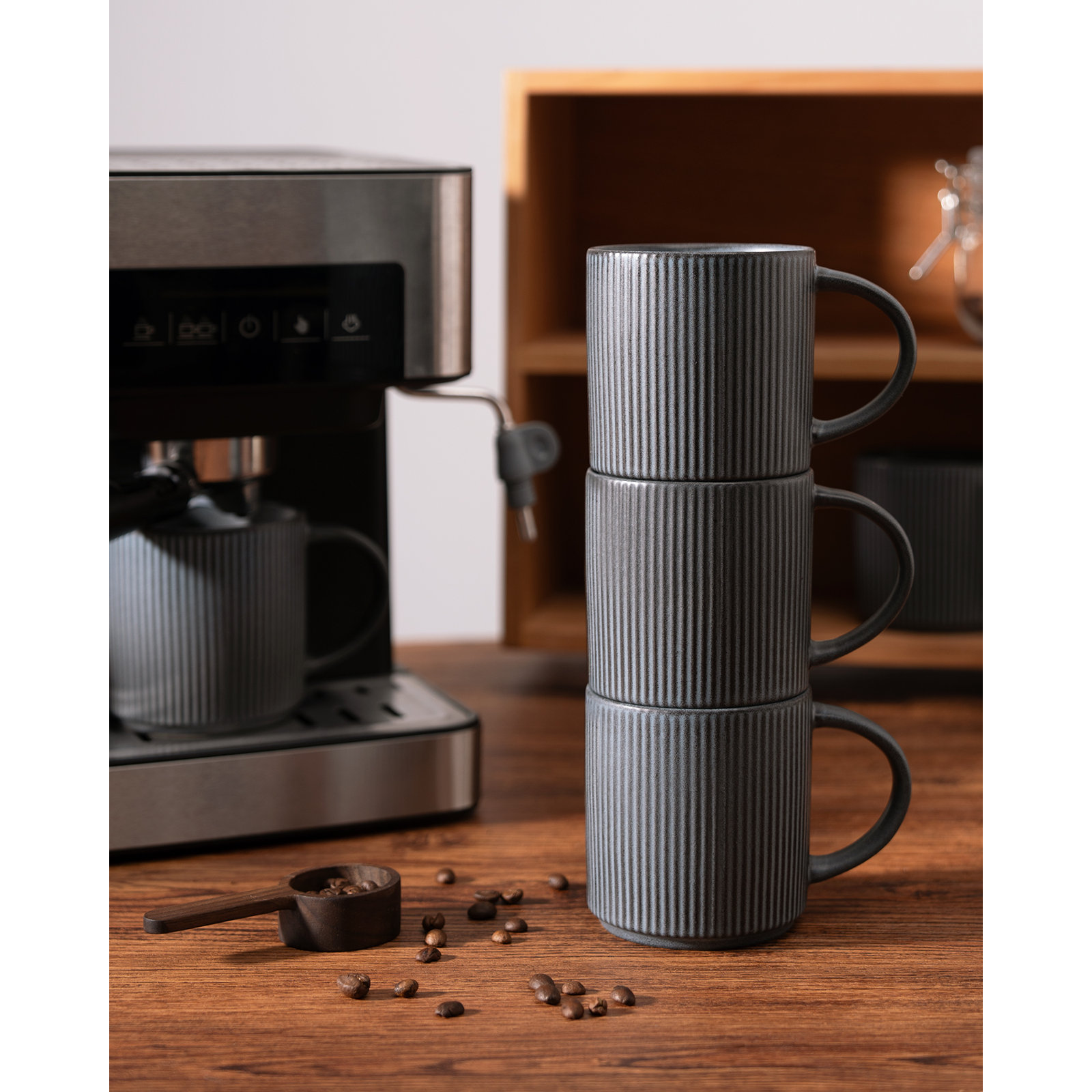 Azal Stoneware Coffee Cup, Matte Dark Charcoal
