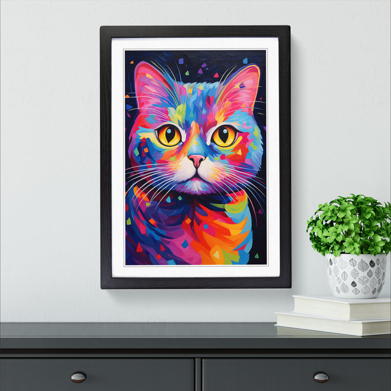 Cat Abstract - Framed Print, Black Framed, 34cm H x 25cm W x 2cm D