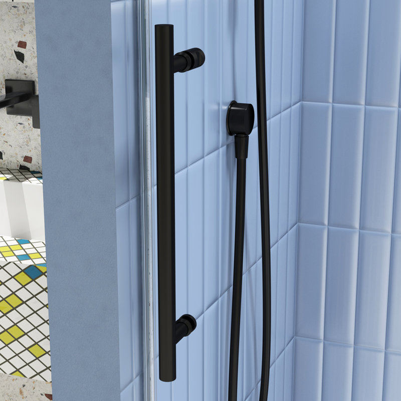 Porte de douche noire matte coulissante - Verre trempé de 5/16 po, 56-60 po x 74 po, excellente finition artisanale, 56 po, 60 po x 74 po, facile d'entretien
