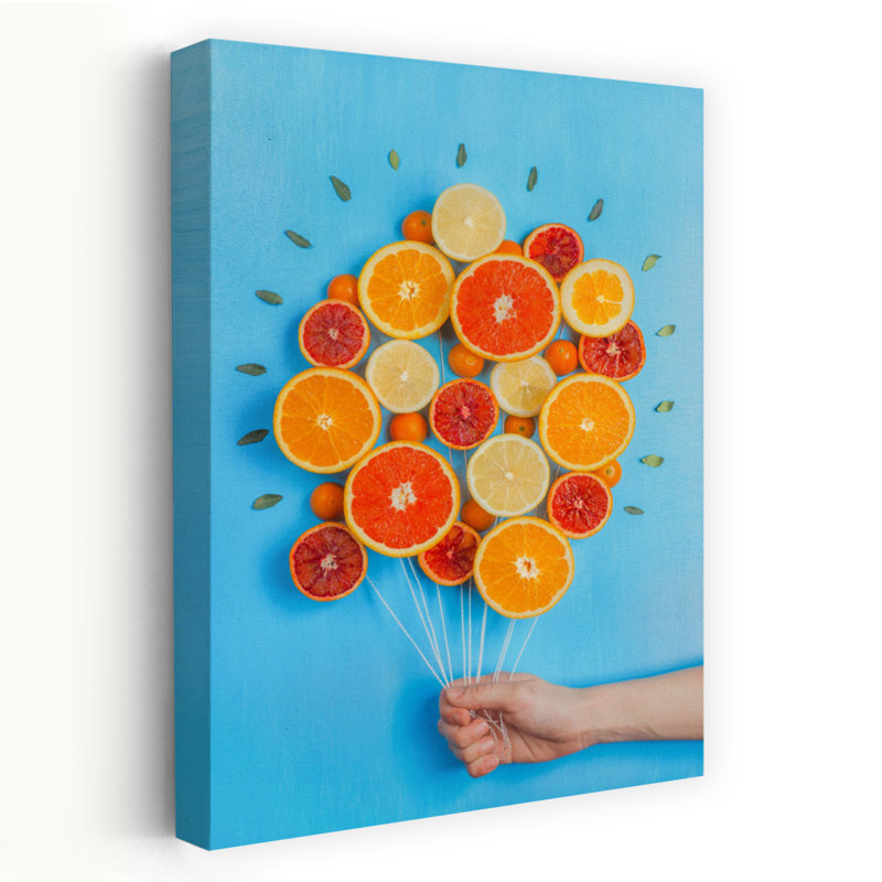 Citron, ballons de fruits colorés, impression abstraite de fruits d'été, H 36 po x l 24 po