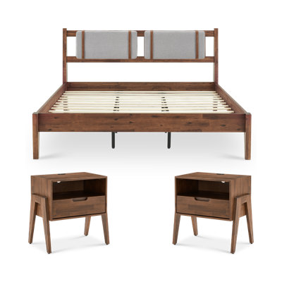 Ted Bed With Removable Upholstered Headboard Cushions (king) & Nightstands With Charging Ports (pair)