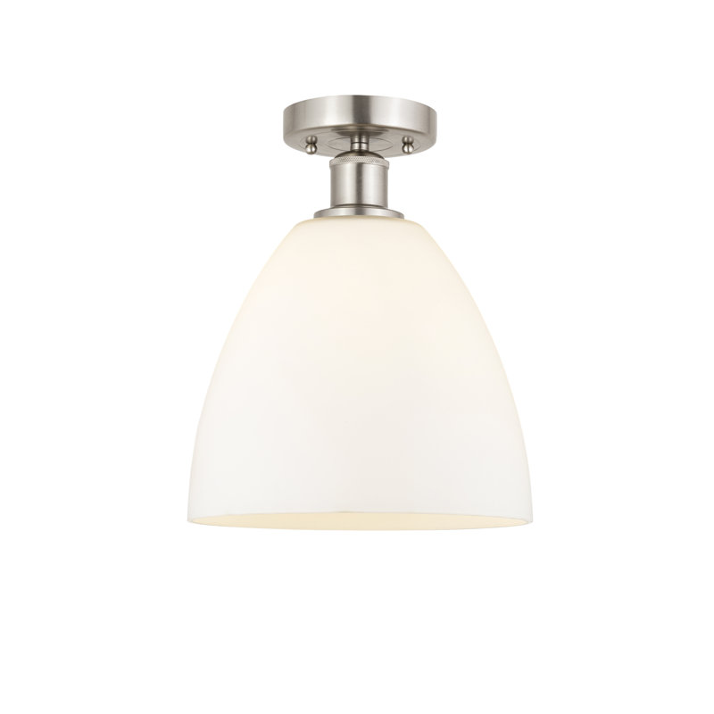 Plafonnier semi-encastré 1 lumière, Blanc mat, H 11,63 po x l 9 po x P 9 po, Nickel satiné brossé