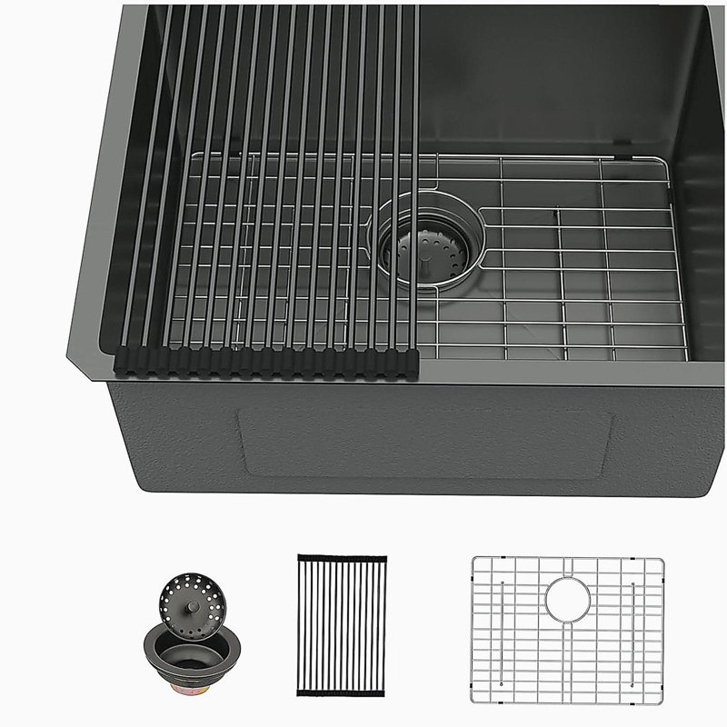 23"x 18"x 9" Undermount Single Bowl Kitchen Stainless Steel with 9 Inch Deep - 23" Gunmetal Black Kitchen Sink