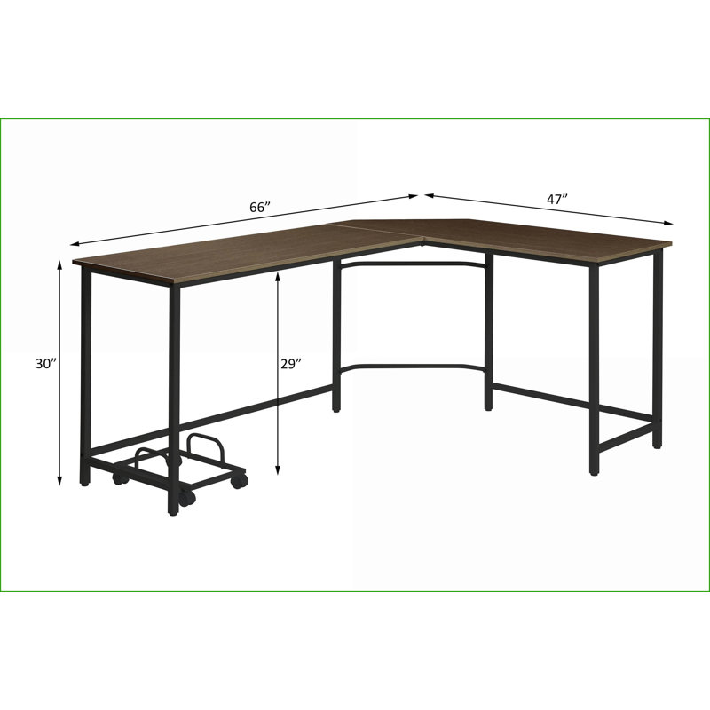 Bureaux, bureau d'ordinateur moderne en L avec support à roulettes, chêne et amp; Finition noire | Noir, chêne | Métal, bois synthétique