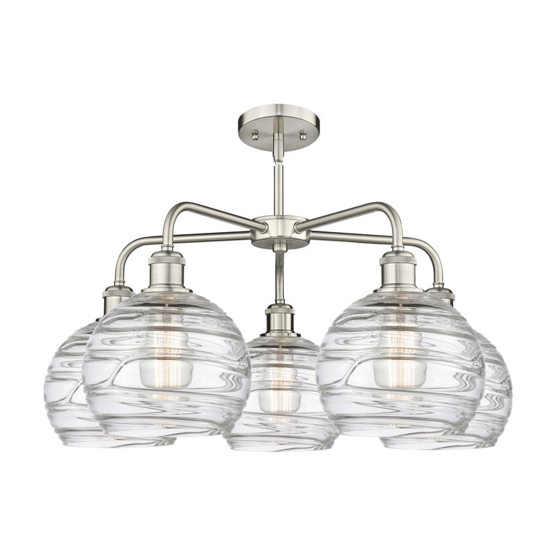 Lustre sphérique à 5 lumières en acier à intensité variable Essex, H 15,88 po x l 26 po x P 26 po, Nickel satiné