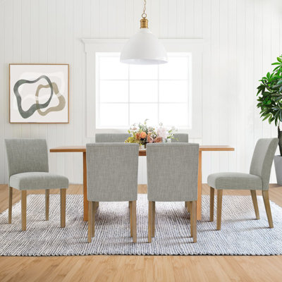 Dawniel Set of 6 Linen Upholstered 18.5'' Seat Height Solid Wood Dining Chair