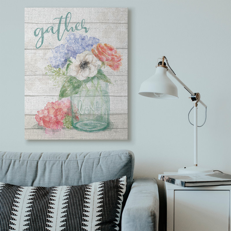 «Gather Love Flower Jar Rustic», impression, Toile tendue, H 36 po x l 48 po x P 1,5 po