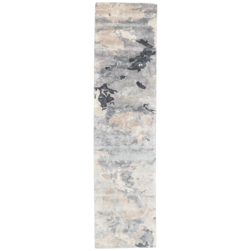 Tapis gris / bleu foncé touffeté à la main Funon, Tapis de couloir 2 pi 6 po x 10 pi