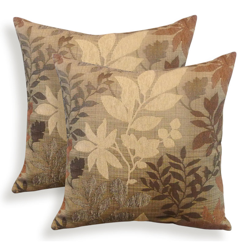 Floral Reversible Throw Pillow, Taupe