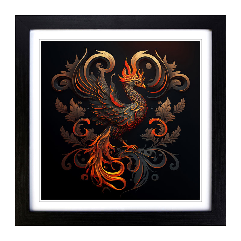 Phoenix Ornamental - Framed Print, Black