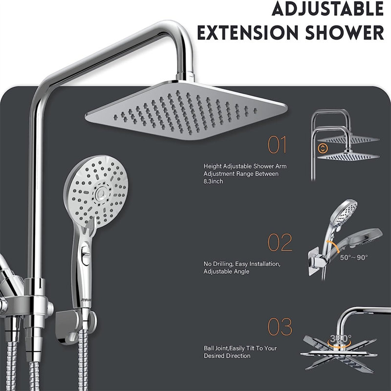 8'' Chrome Adjustable Dual Shower Head Combo with Filter