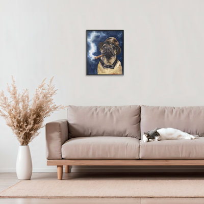 Brutal Pug with Cigar Framed Giclee, design by George Dyachenko