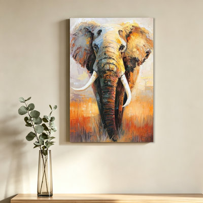 Abstrait peinture d'éléphant, reproduction d'art animalier, peintures murales sur la faune, coucher de soleil, peinture d'éléphant d'Afrique