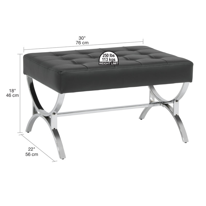 Alexuis Faux Leather Ottoman, Chrome/Black Faux Leather