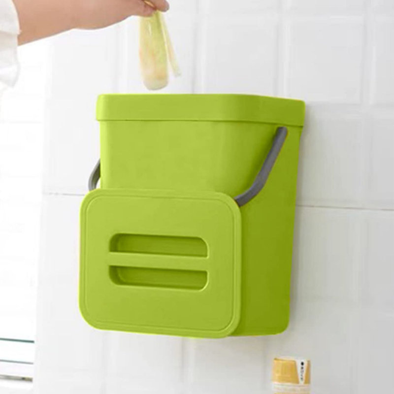 Color Plastic Manual Lift Kitchen Trash Can - 1.3 Gallons, Green