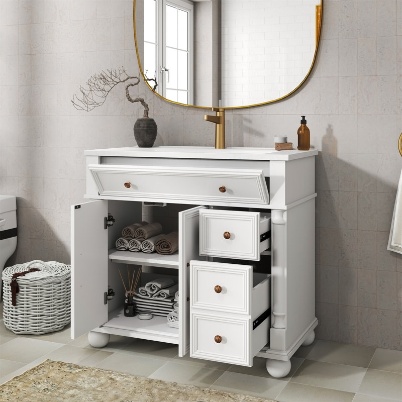 Lavabo de salle de bain 35,6 "Mid-Century avec base romaine, Blanc
