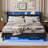 Metal Storage Bed with Upholstered Headboard, RGB LED Lights and Charging Station-1869956861
