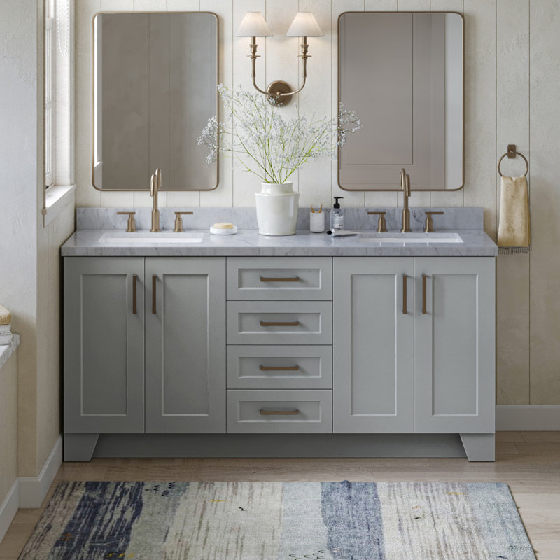 73 IN.  Single Bathroom Vanity, Gray, Rectangular,  White Quartz