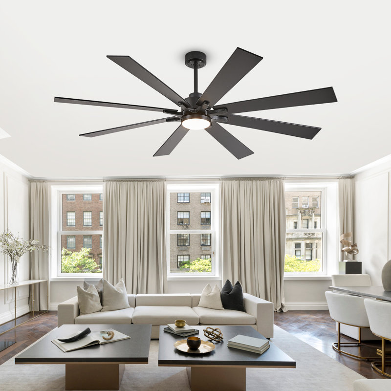 Liosbel Industrial Dc Motor Ceiling Fan With Light,Large Ceiling Fan With 8 Reversible Blades,2 Downrods,6-speed Remote Control,Home Or Commercial Ceiling Fans for Porch/Garage/Shop