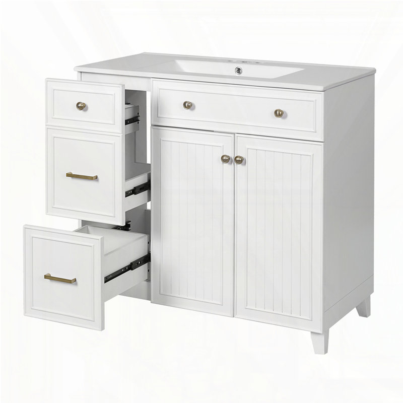 Meuble-lavabo 36 po avec lavabo en céramique, Blanc
