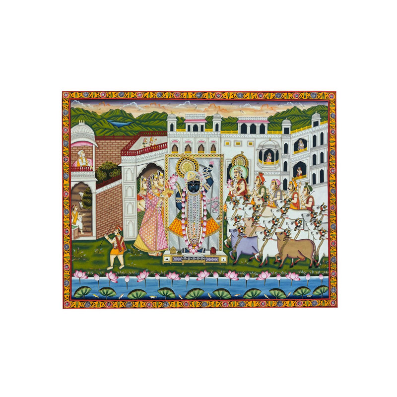 Darshan de Shrinathji dans le palais | Couleur naturelle sur toile | Par Dheeraj Munot