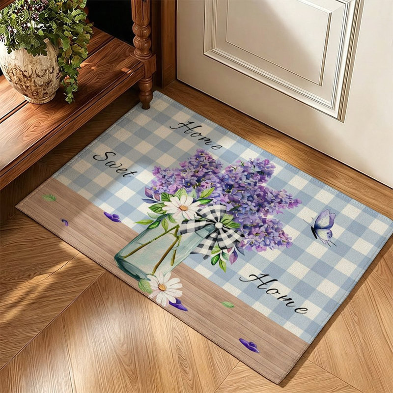 Tapis antidérapant mauve lavande à carreaux 47 po x 31 po