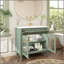 Meuble-lavabo de 35,6 pouces de style Mid-Century avec verre à motif et capteur de mouvement, autoportant avec rangement, design maison de campagne haut de gamme, vert