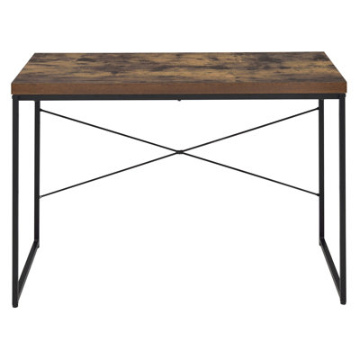 Weathered Oak And Black Functional Desk With Metal Sled Base For Efficient Work